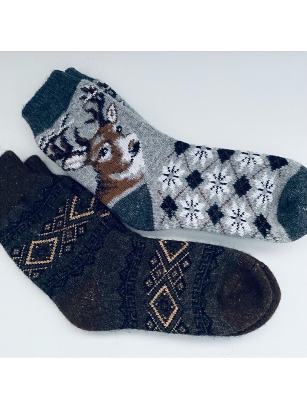 Wool 2 Pairs Socks New Size 39-40 Cozy Winter Patterned
Socks - Gray and Brown